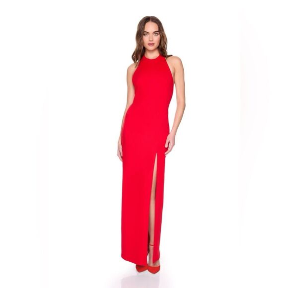 Susana Monaco Red Halter Low Back Slit Dress with Attached Bodysuit Lining NEW - Picture 2 of 8